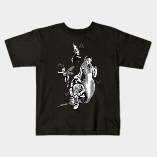 The Elementals - Fairy, Gnome, Mermaid, and Dragon (Black and White Variant) Kids T-Shirt